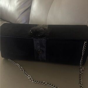 J.Renee Black Velvet Clutch with Fur Accent and Chain Strap